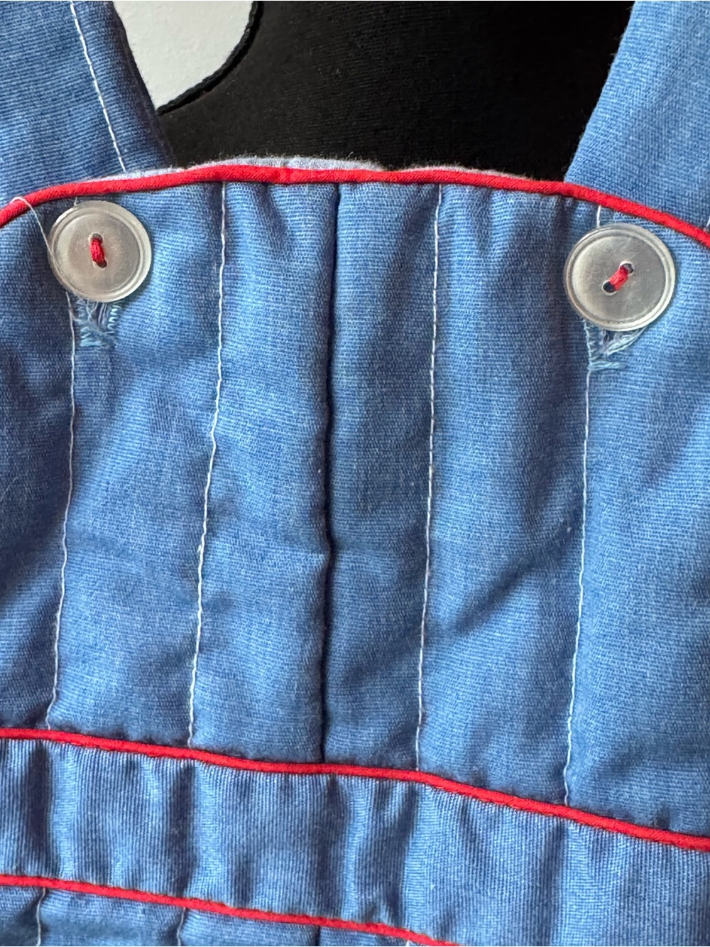 Vintage Tiny Tots original Blue Quilted Airplane Overalls with Red Trim 6/9m - Picture 4 of 5